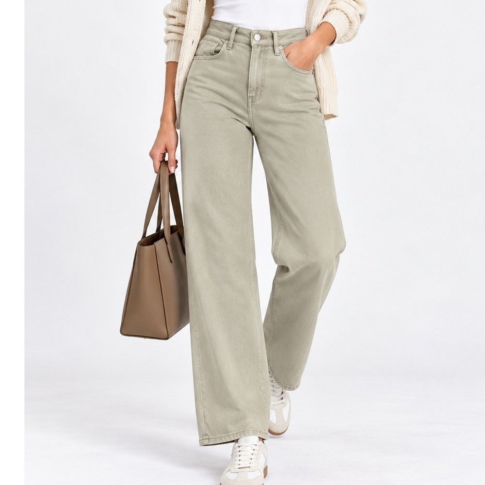 Good American Good Skate High Rise Wide Leg Jeans Boneyard Khaki 2/26 NEW
